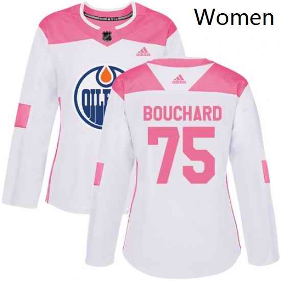 Womens Adidas Edmonton Oilers 75 Evan Bouchard Authentic White Pink Fashion NHL Jersey